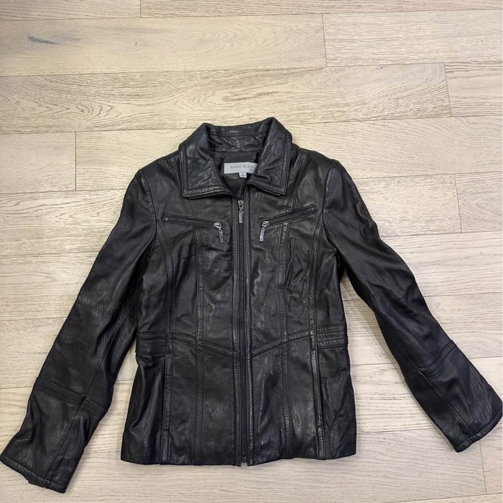 Anne Klein Charcoal Leather Jacket